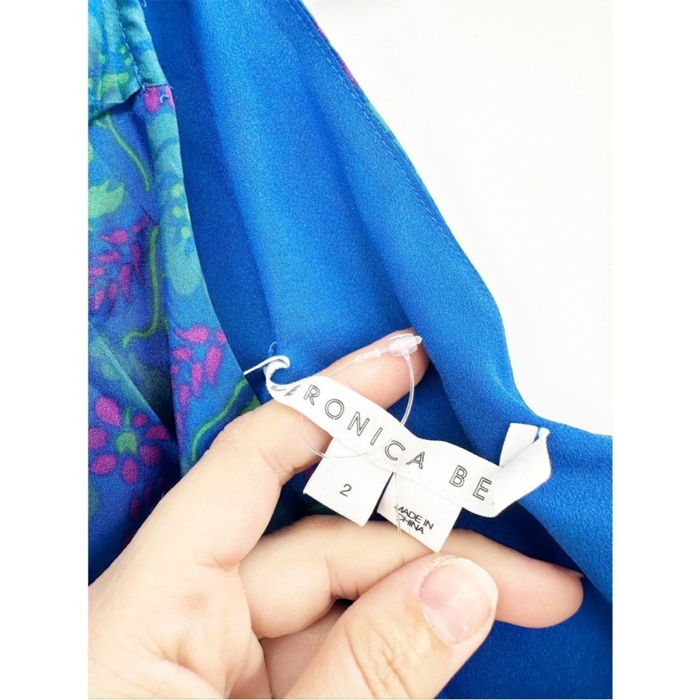 Veronica Beard Blue Patterned One-Shoulder Blouse - image 3